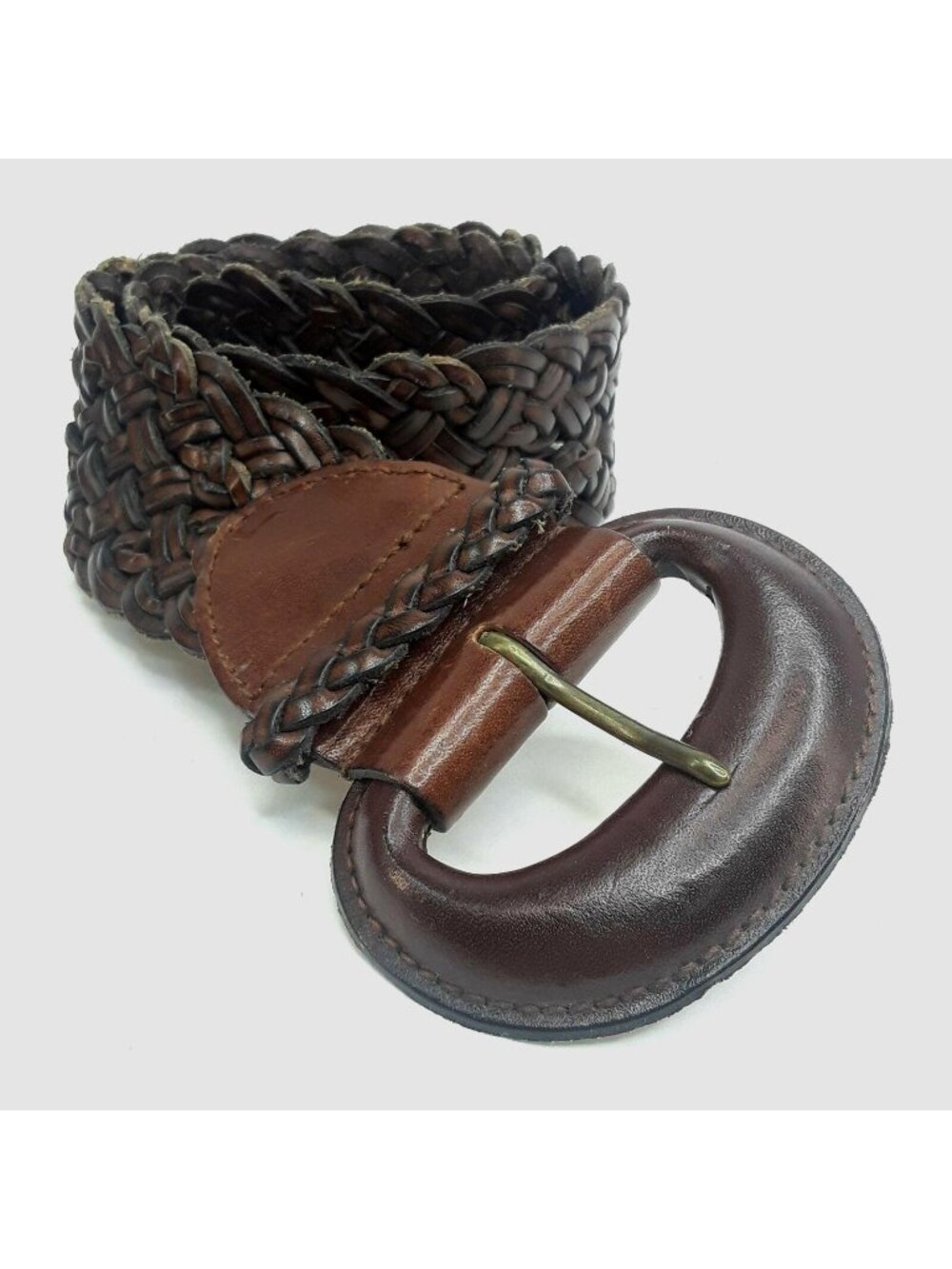Talbots Wide Braided Brown Leather Belt Womens Small